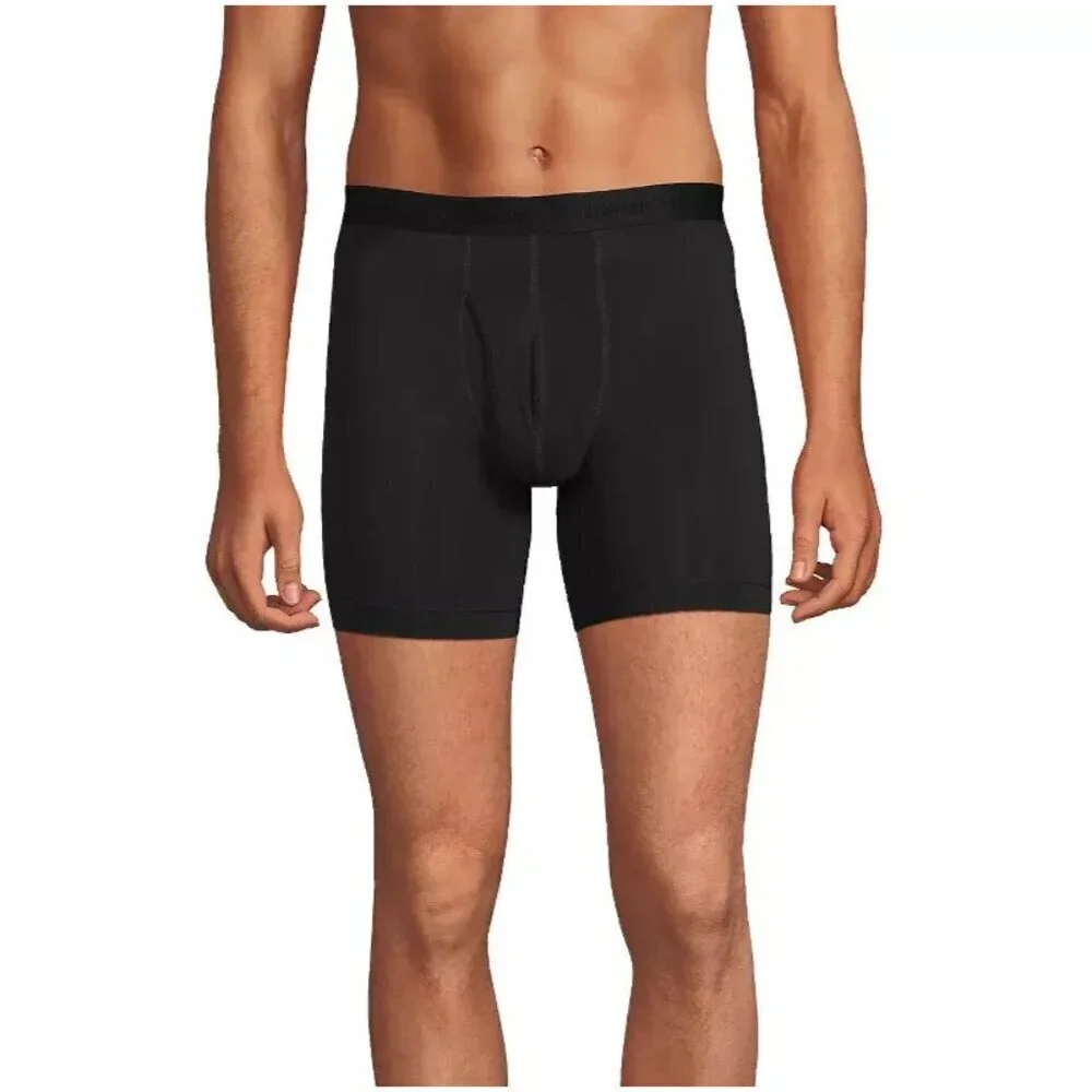 NEW Lands' End Men's XL Black Boxer Briefs 3 Pack Moisture-Wicking Breathable